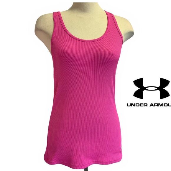 Under Armour pink ribbed racer back tank top Sz M - Picture 1 of 4